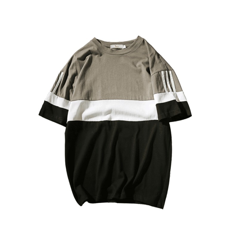 2018夏季男士圆领短袖T恤男韩版潮宽松条纹半袖体恤男上衣打底衫