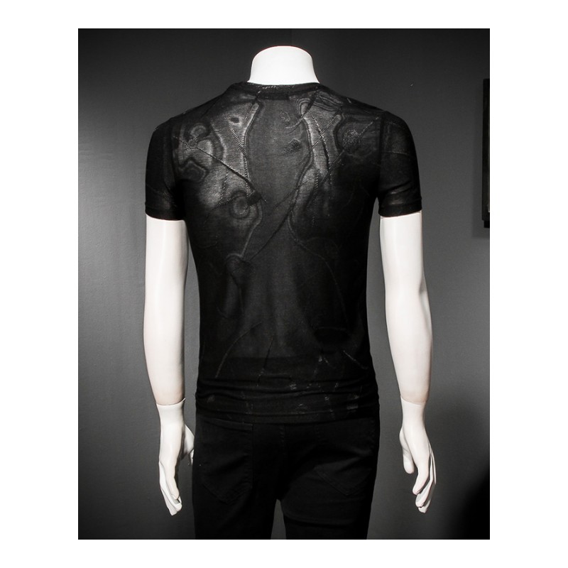 2018年轻冰丝提花修身帅气短袖T恤潮男装韩版帅气社会小伙体恤