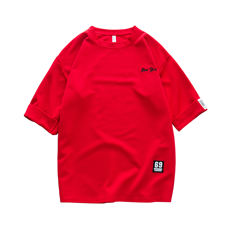 夏季帅气男人短袖T恤男2018年轻个性潮男半袖男士体恤衫红色衣服