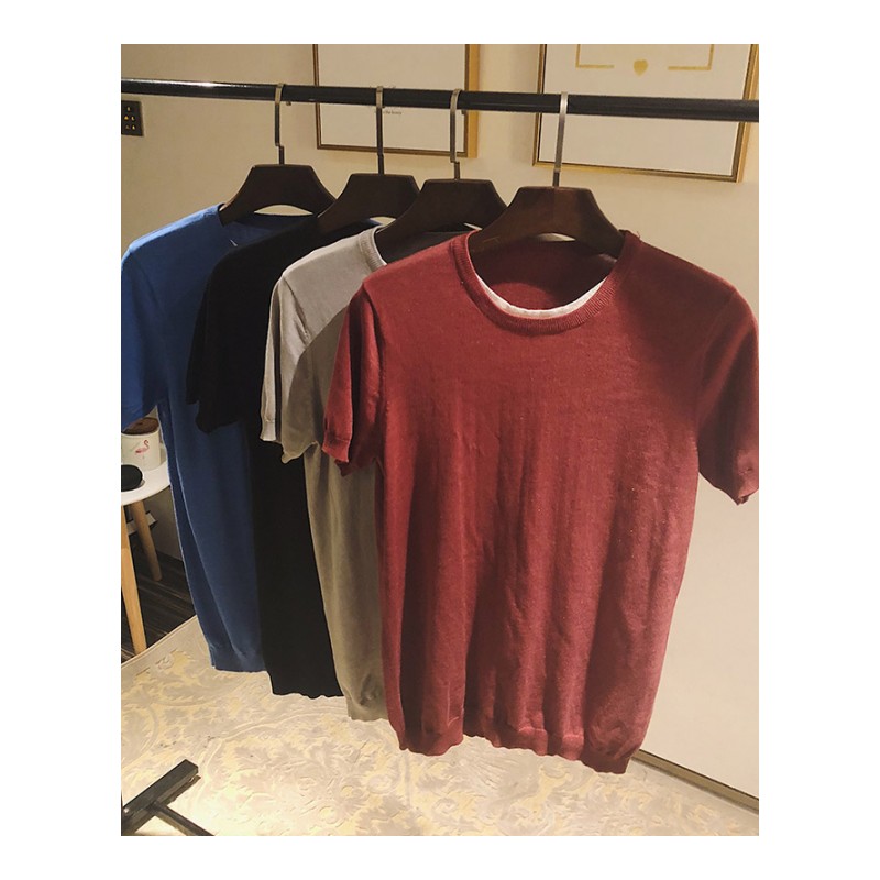 2018夏装男士假两件修身翻领短袖T恤青少年帅气百搭男潮体恤衫