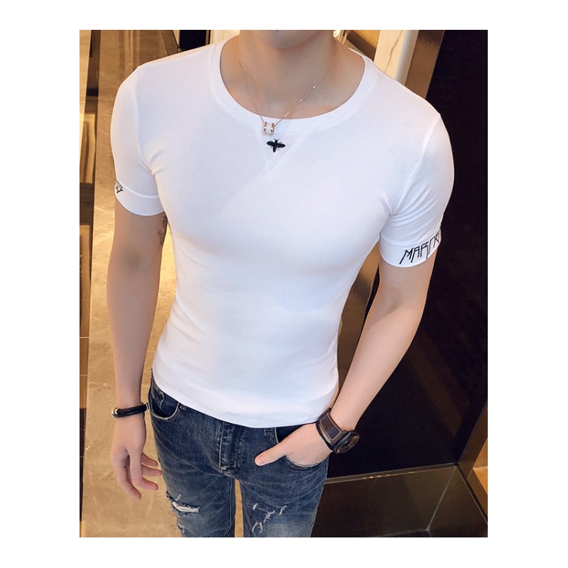 夏装网红青年小衫贴身短袖T恤瘦版紧身精神小伙打底内搭衣服男潮