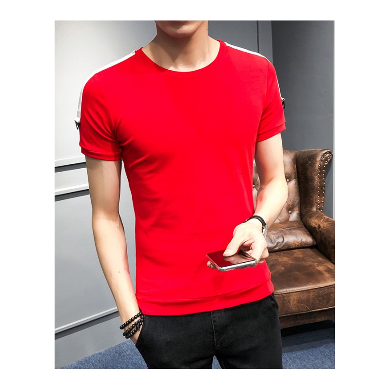 2018夏季男士短袖T恤韩版修身圆领社会精神小伙个性衣服潮青年男T