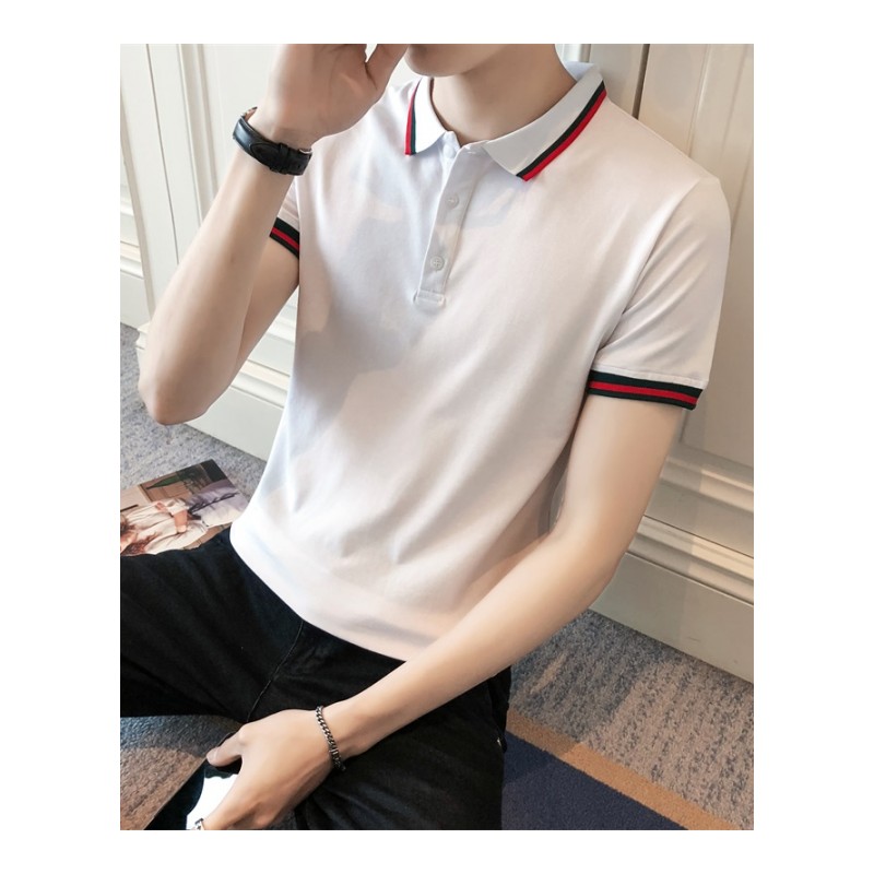 夏季纯色翻领短袖T恤男帅气韩版修身撞色休闲百搭帅气男士半袖衫