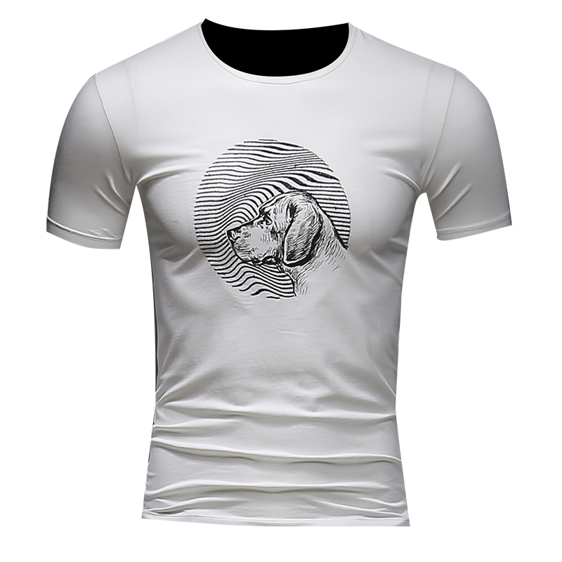 成熟款夏季小狗刺绣短袖T恤男青年棉圆领修身大码红色半袖体恤潮