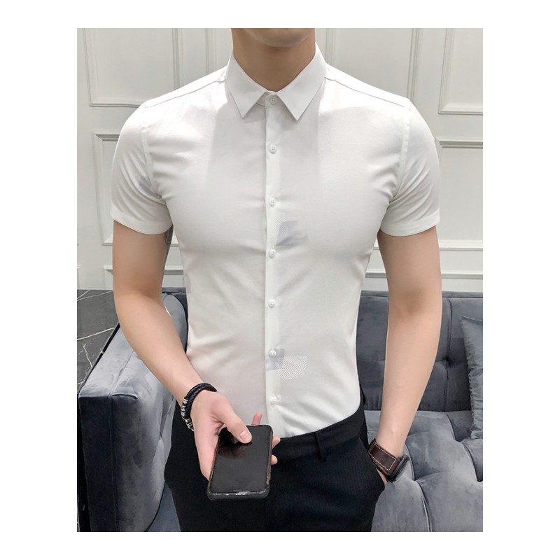 衬衫男短袖修身男士韩版帅气帅气寸衫青年型师夏季休闲薄款衬衣