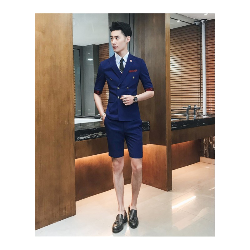 2018年轻男士西服套装修身韩版新郎结婚礼服夏季薄款三件套夜场潮