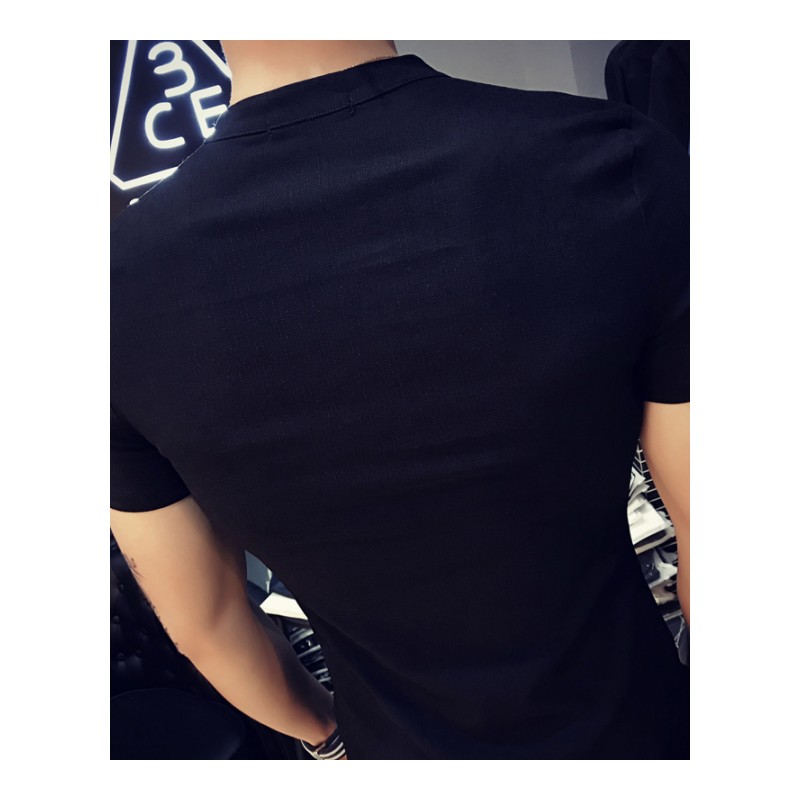 夏季男士短袖T恤V领韩版修身型师半袖体恤衫潮社会精神小伙t