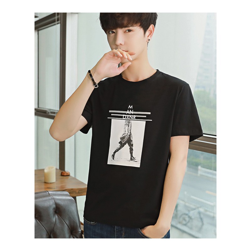 年轻男生短袖夏季男士圆领短袖帅气T恤百搭休闲港风韩版帅气男装