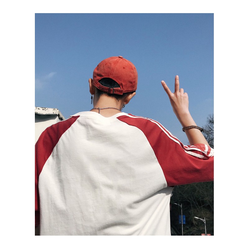夏季短袖T恤男韩版帅气圆领打底衫体恤青少年撞色半袖男士上衣服