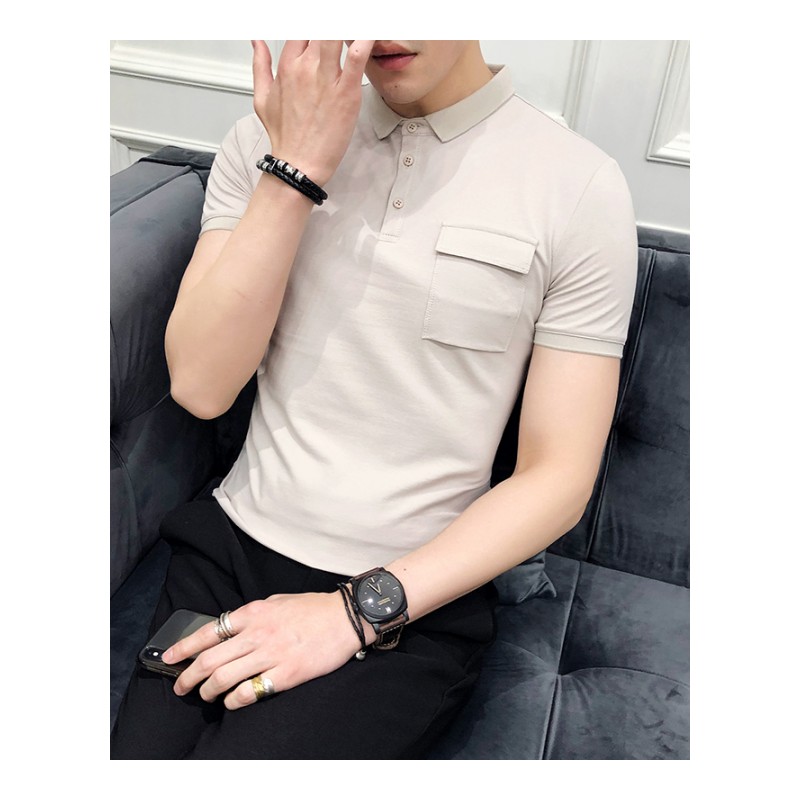 2018夏季英伦青年休闲小口袋Polo衫型男韩版修身百搭小领短袖T恤