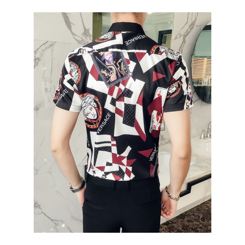 夏季潮男衬衫男短袖韩版帅气男士花衬衣青年休闲修身帅气寸衫衣服