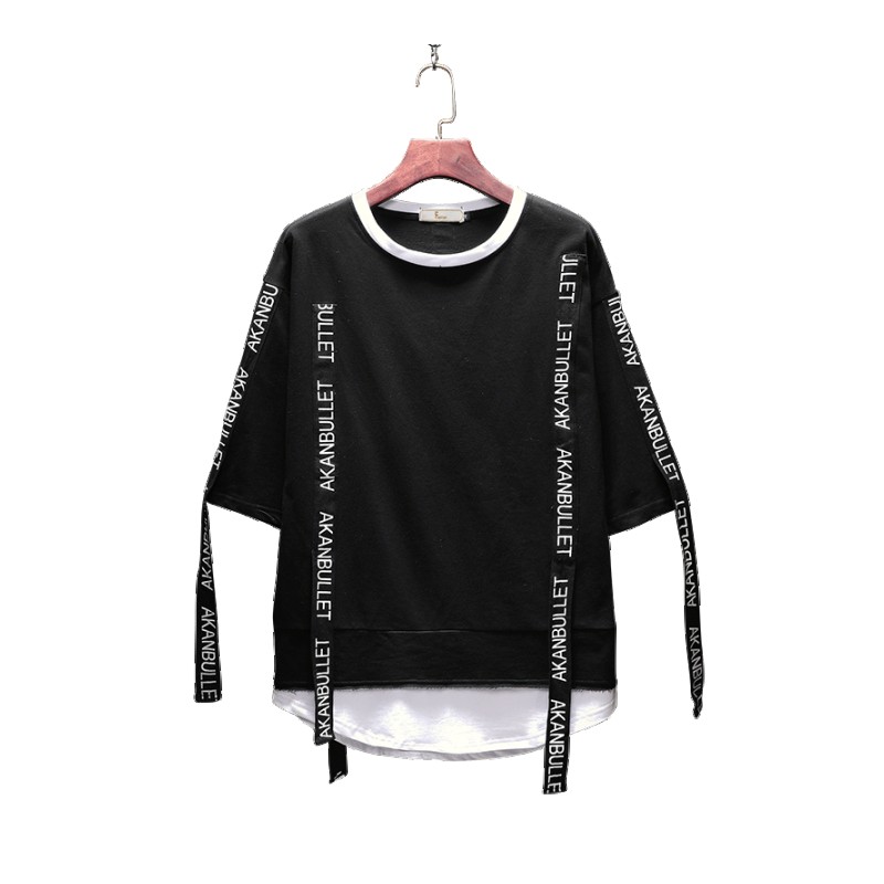 夏季夏天上衣服男士帅气韩版假两件T恤体恤短袖学生半袖宽松百搭