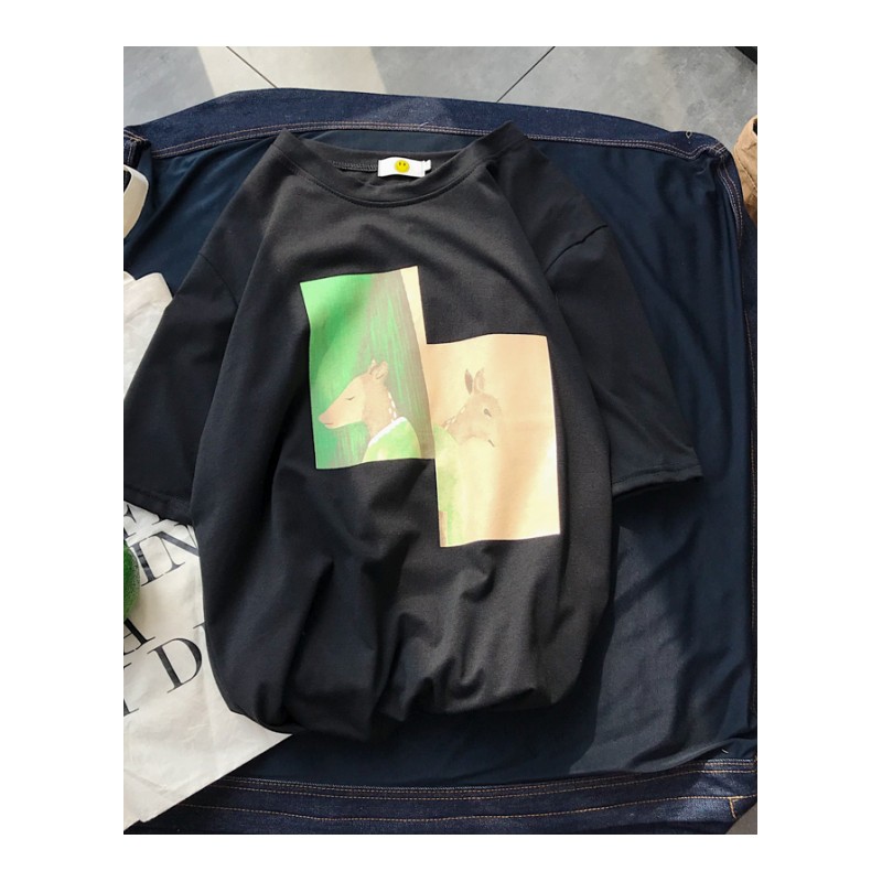 日系帅气卡通印花短袖T恤男女情侣欧美原宿bf风宽松体恤衫夏季tee