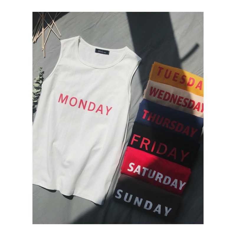 港风夏季简约字母印花无袖体恤衫韩版宽松百搭基础款潮男背心汗衫