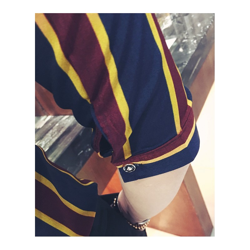 型师酒吧KTV服务员工作服夏季男女生宽条纹七分袖衬衫衣小码潮