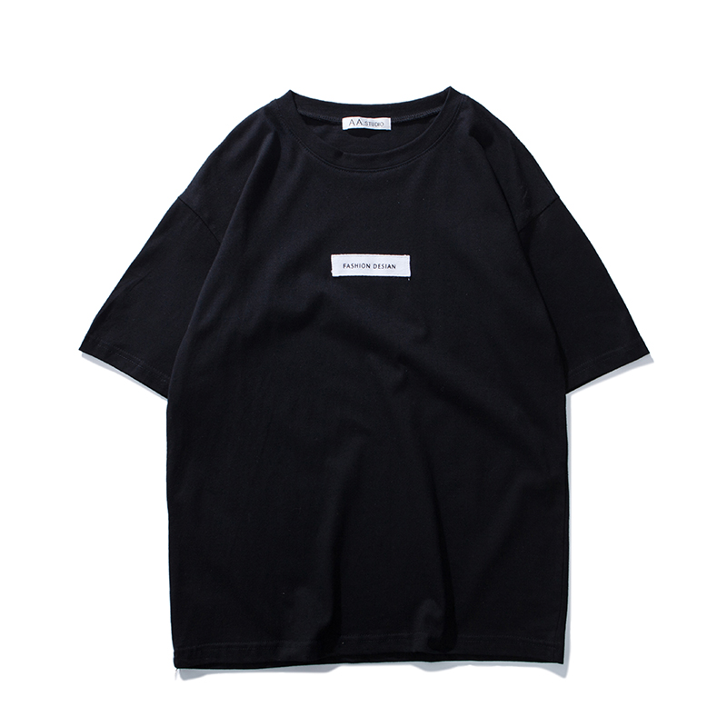 夏季年轻时髦简约圆领贴标T恤男士短袖 体恤男装青年简约休闲潮男