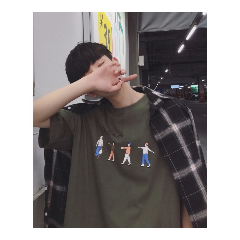 原创学生旅游透气短袖体恤2018夏季年轻港风男士韩版休闲宽松T恤