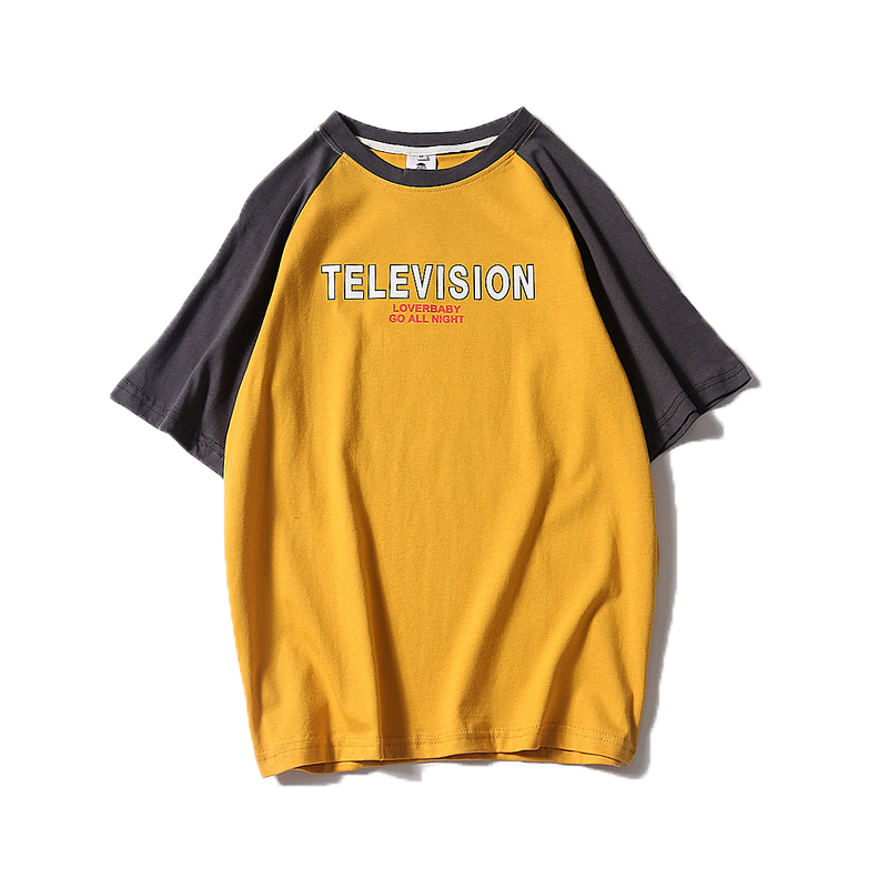 夏季字母短袖T恤男韩版简约帅气撞色学生班服帅气运动半袖体恤衫