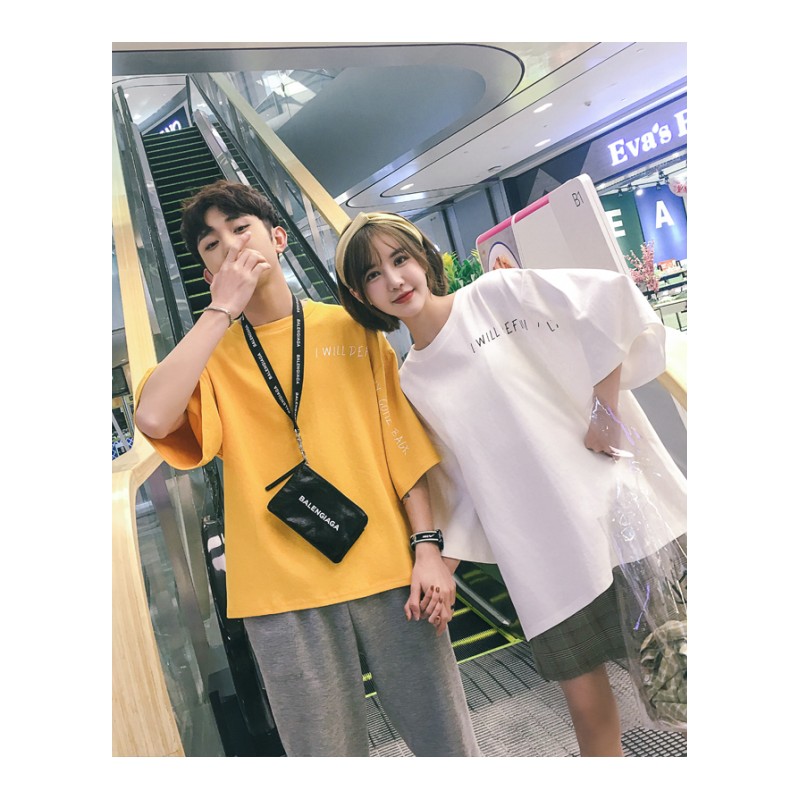 潮青年的夏季情侣短袖T恤韩版简单学生学院风潮百搭宽松上衣班服