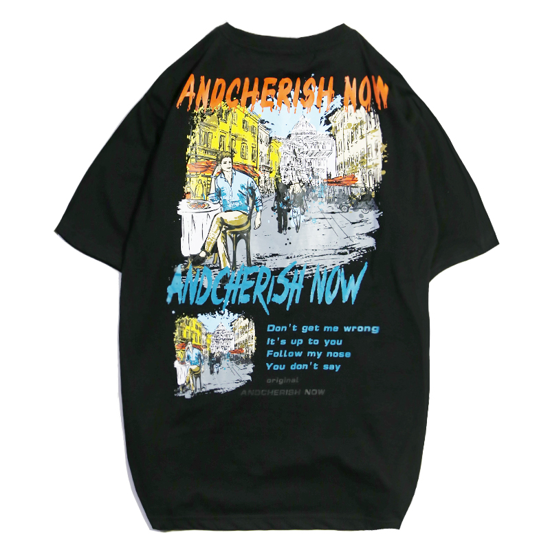 韩国日韩风印花帅气短袖T恤男宽松个性字母bf原宿圆领半袖上衣夏