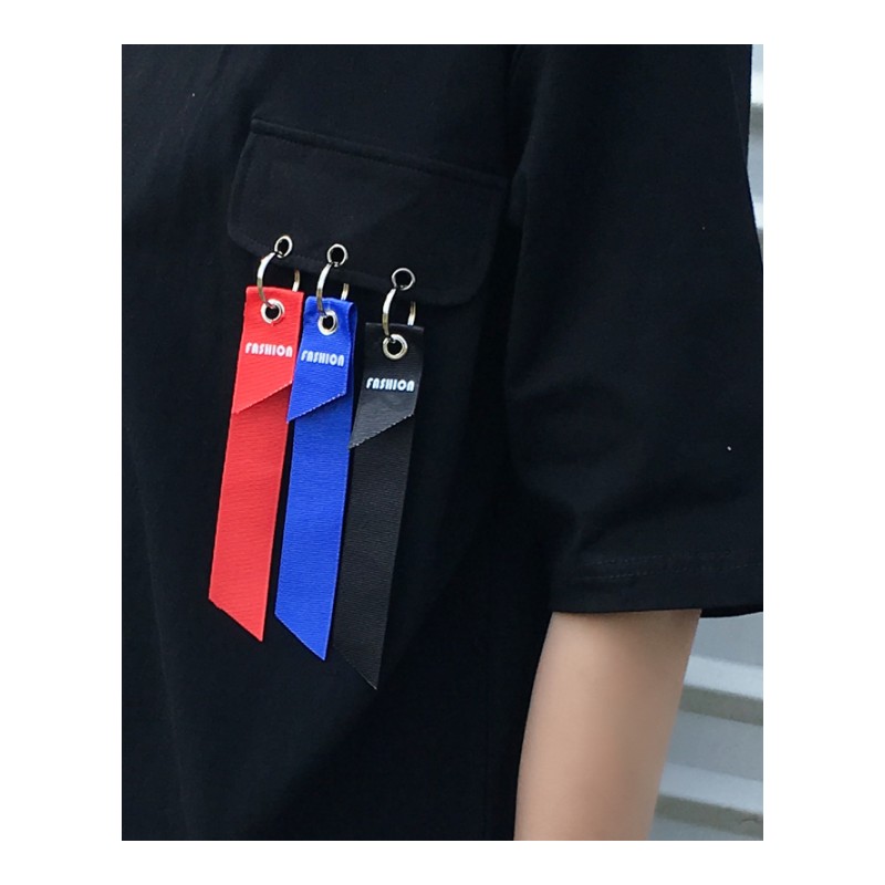 夏季年轻帅气织带短袖T恤男士百搭纯色圆领体恤上衣韩版帅气男装