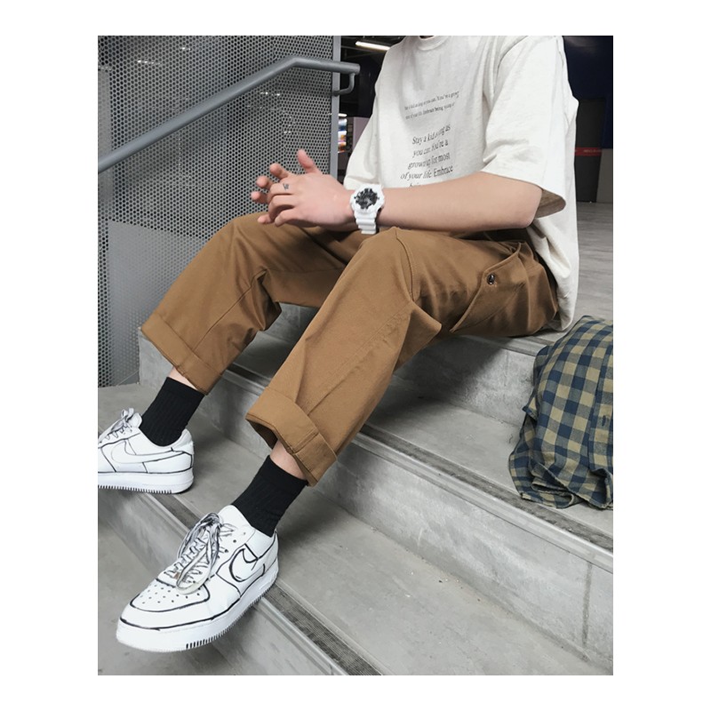 2018春夏季年轻韩国阔腿工装裤男潮大口袋设计宽松男士休闲裤