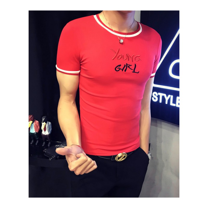 2018夏季年轻韩版帅气男士修身短袖紧身T恤衣服社会小伙半袖个性