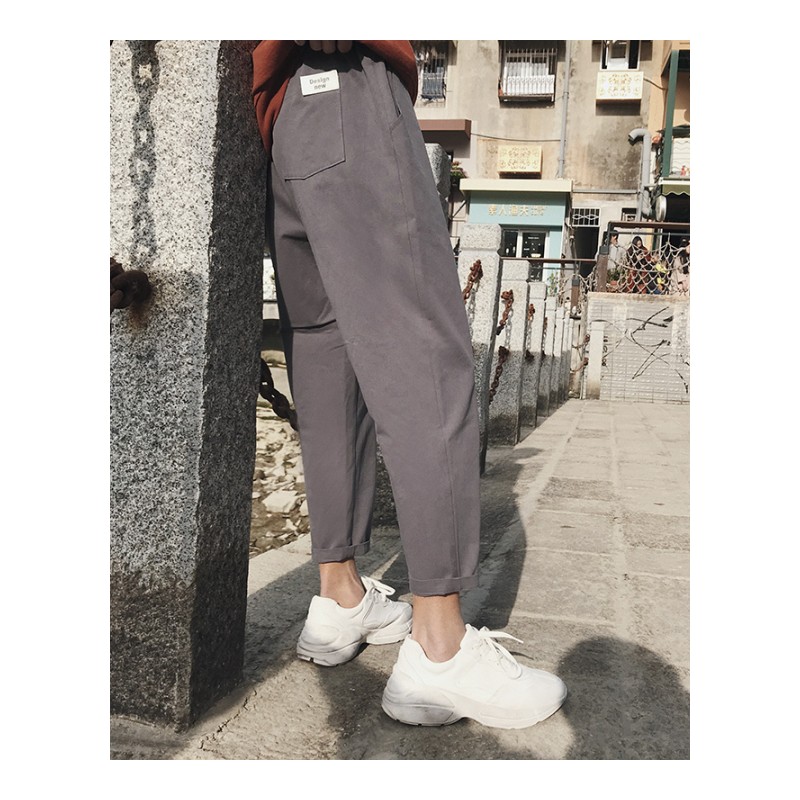 2018日系港风夏季年轻男士纯色裤子韩版帅气休闲裤宽松直筒九分裤