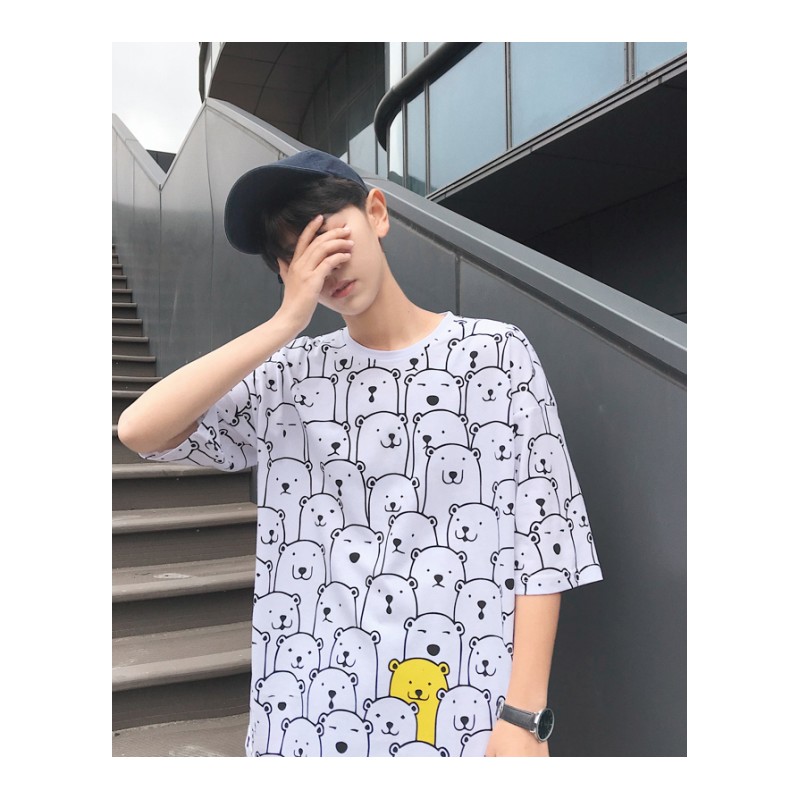 男士短袖T恤2018夏季年轻港风上衣韩版青年情侣印花个性夏装搞怪