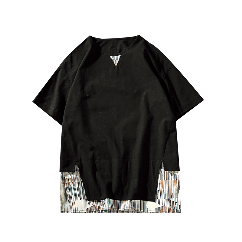 夏季民族风圆领短袖T恤男士加肥加大码宽松休闲半袖体恤汗衫薄款