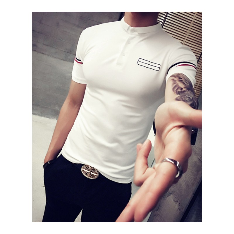 2018夏装男士年轻个性硬汉风男士短袖T恤Polo衫青少年休闲百搭T恤
