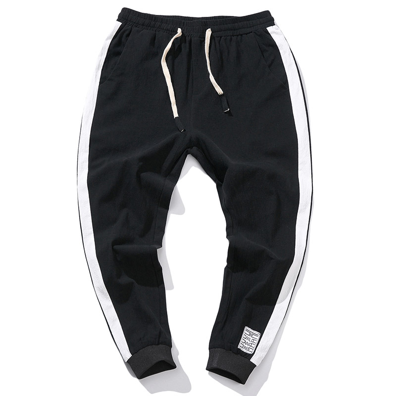 薄款男士帅气大码白条休闲九分裤小脚裤夏加肥加大码学生九分裤子