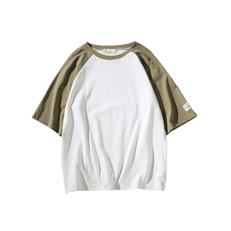 夏季青少年拼色短袖T恤男士加肥加大码宽松休闲半袖体恤衫薄款5XL