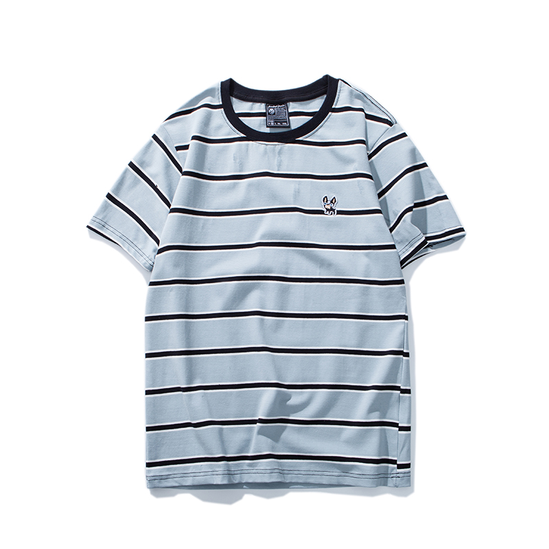 2018夏季年轻男士条纹短袖T恤宽松韩版学生帅气上衣百搭帅气bf风