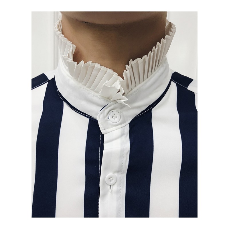 春夏2018年轻英伦韩版修身绅士条纹长袖衬衫男潮青年百搭男式寸衣