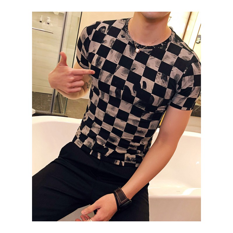 精神小伙帅气帅气紧身短袖男T恤夏装社会人修身弹力内搭上衣半袖