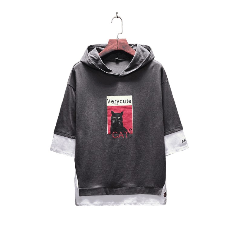 夏季男士短袖T恤5五分袖韩版帅气加肥加大码7七分半截袖情侣衣服