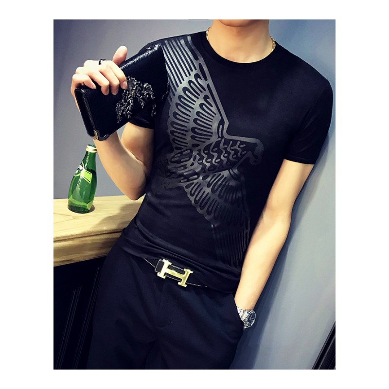 夏季男士短袖T恤韩版社会精神小伙修身夏装潮牌衣服半袖2018年轻