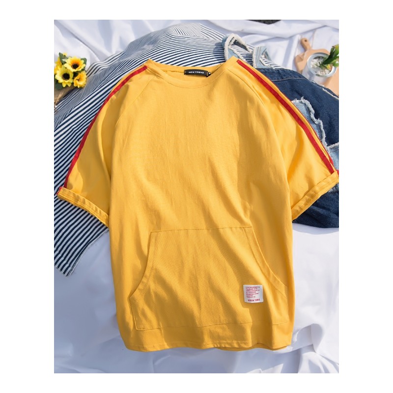 夏季年轻帅气三道杠短袖T恤男半袖港风潮人百搭原宿男士三色体恤