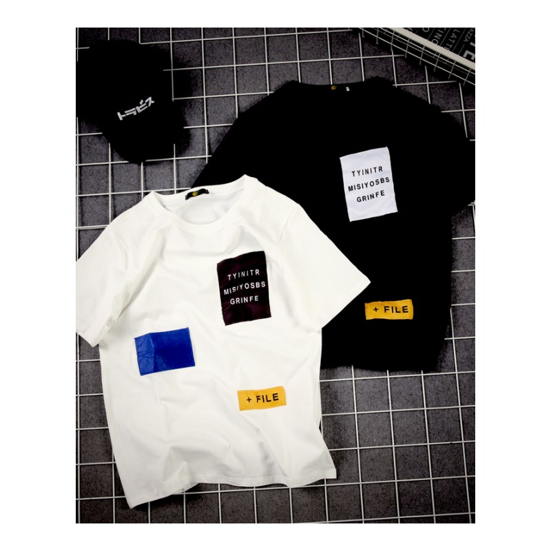 2018夏季年轻简约贴标短袖T恤男士韩版修身上衣体恤学生帅气男装