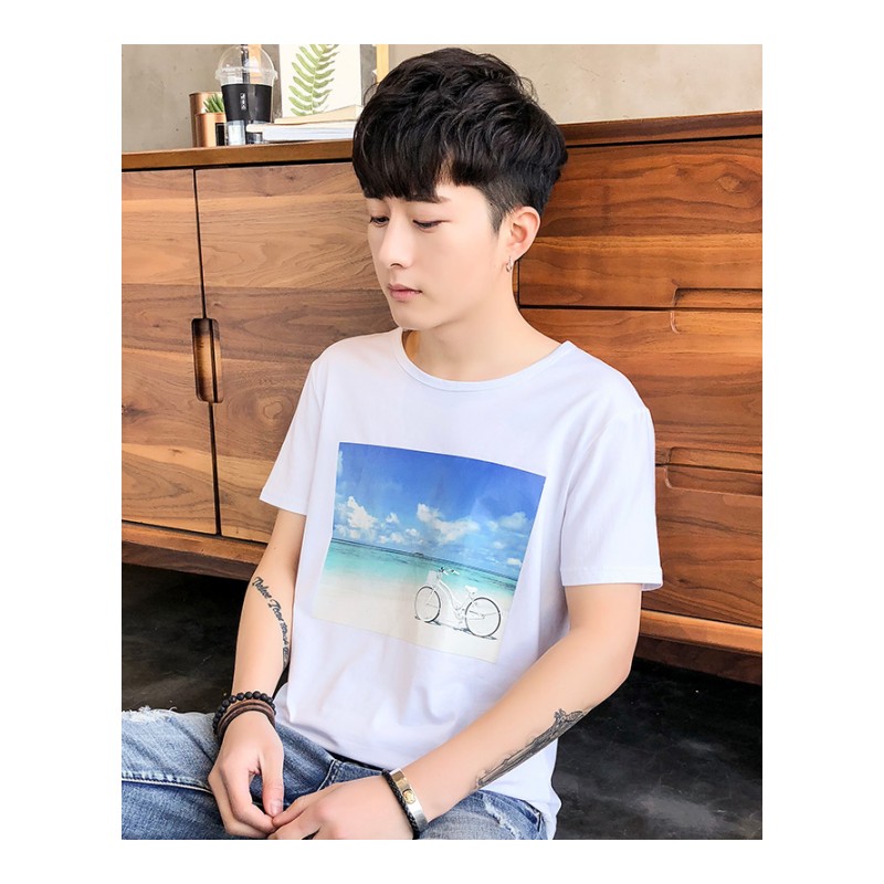 夏季2018年轻白色短袖T恤男帅气韩版修身半袖体恤学生帅气上衣tee