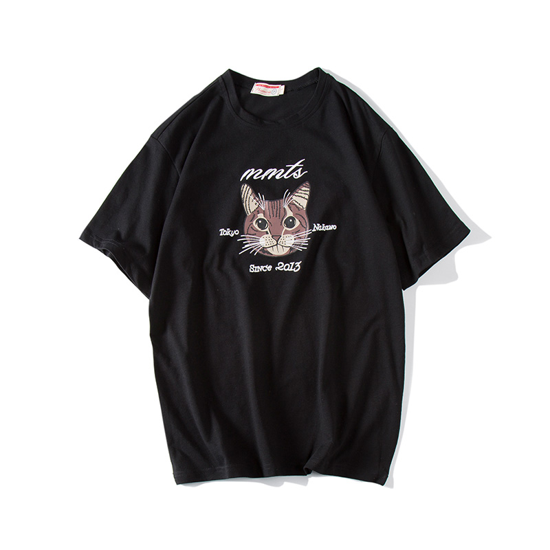 2018夏季年轻日系潮人青少年帅气趣味猫咪短袖圆领潮短袖T恤
