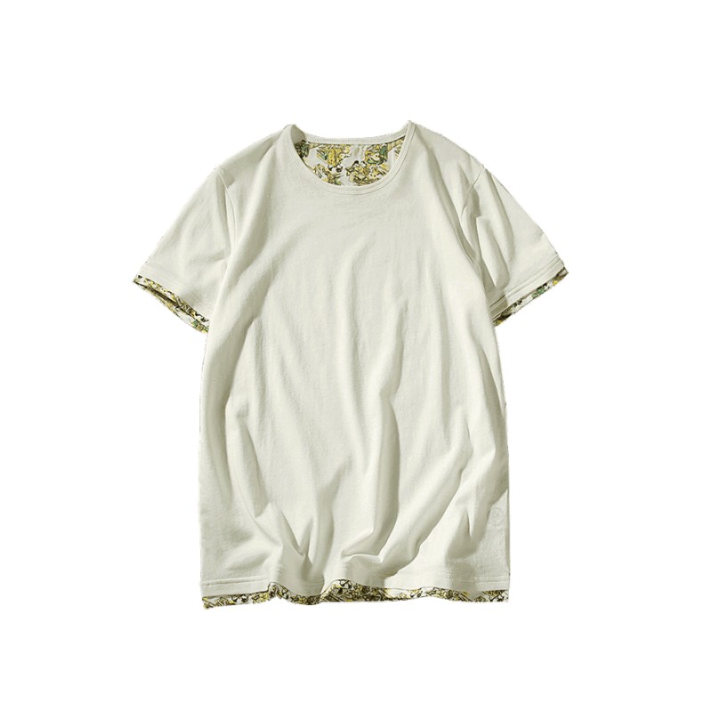 2018夏季年轻假两件白色短袖T恤男士加肥大码圆领体恤韩版潮男装