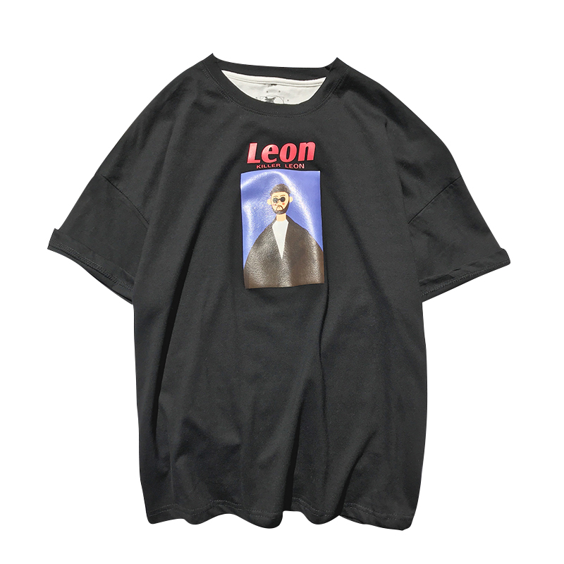 夏季帅气休闲潮人青少年韩版帅气百搭港风情侣宽松五分袖短袖T恤