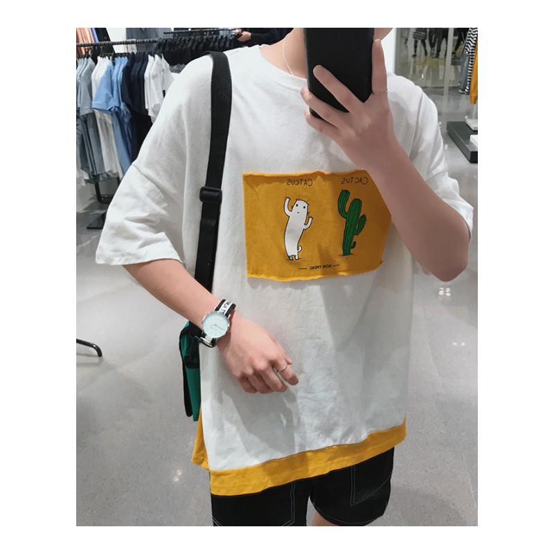 2018夏季年轻帅气帅气个性港风短袖男韩版青少年圆领学生T恤衫