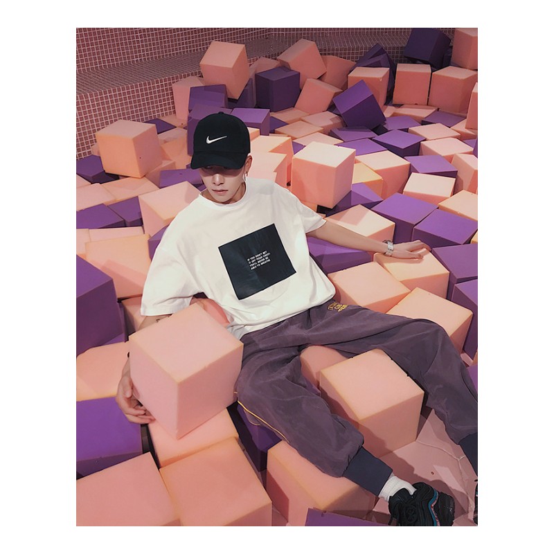 帅气简约百搭短袖T恤男宽松港风帅气个性字母休闲半袖男士夏季短T