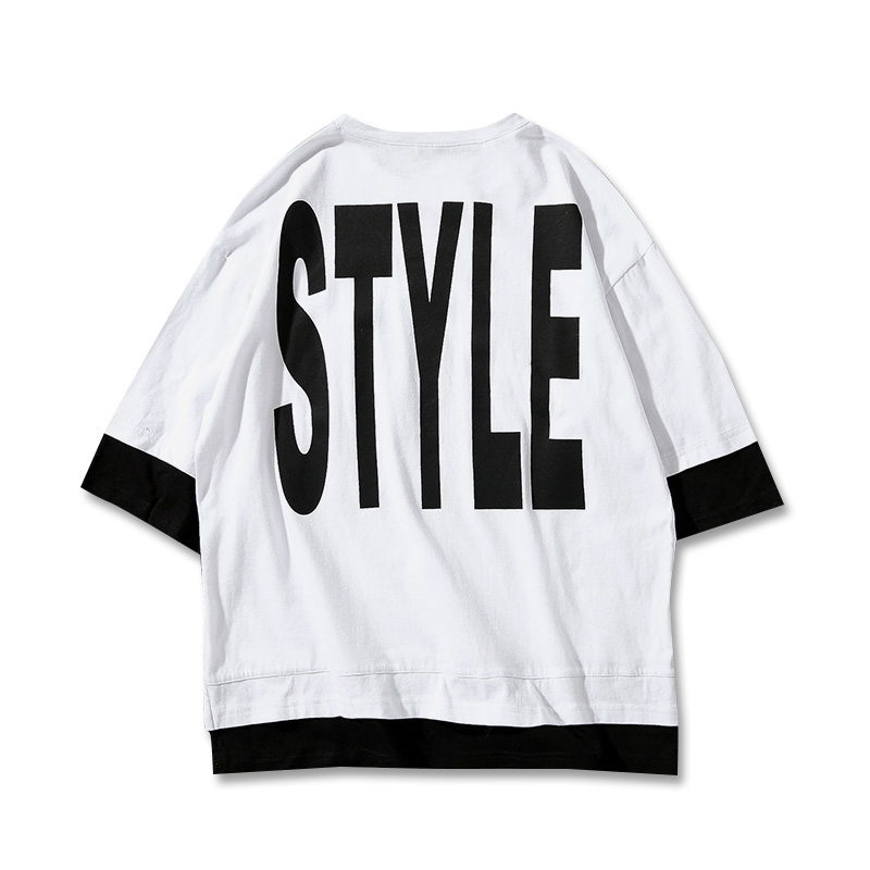 夏季短袖男士假两件韩版T恤半袖男装衣服帅气情侣上衣宽松原宿风