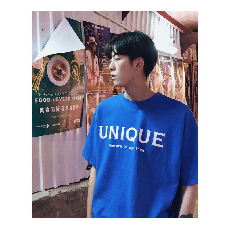 日系小清新卡通印花短袖T恤夏季年轻情侣bf风 条纹半袖体恤潮