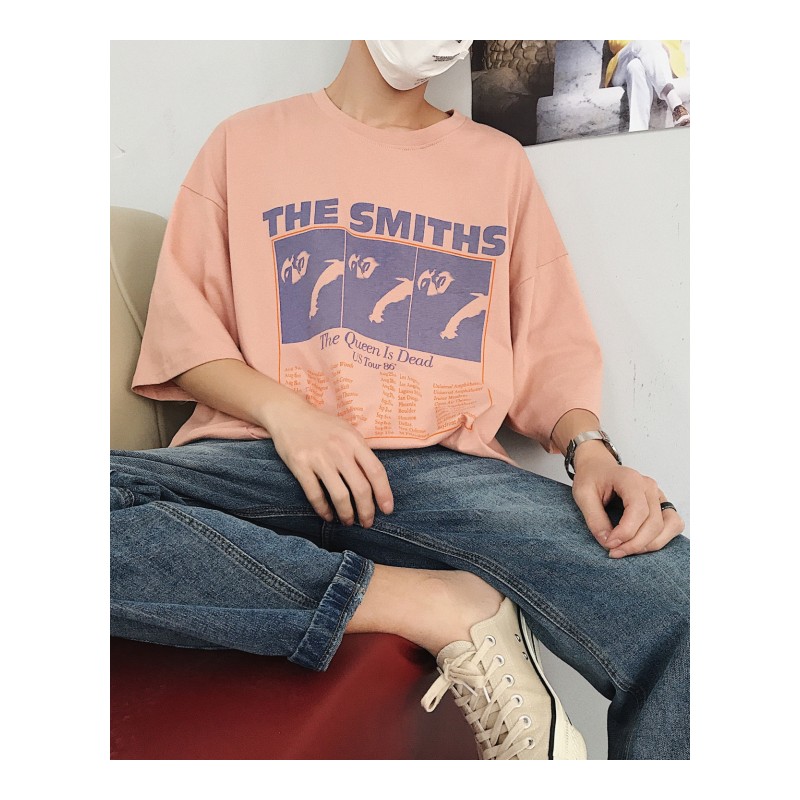 2018夏季年轻帅气男F风潮男短袖T恤圆领字母印花宽松半袖上衣