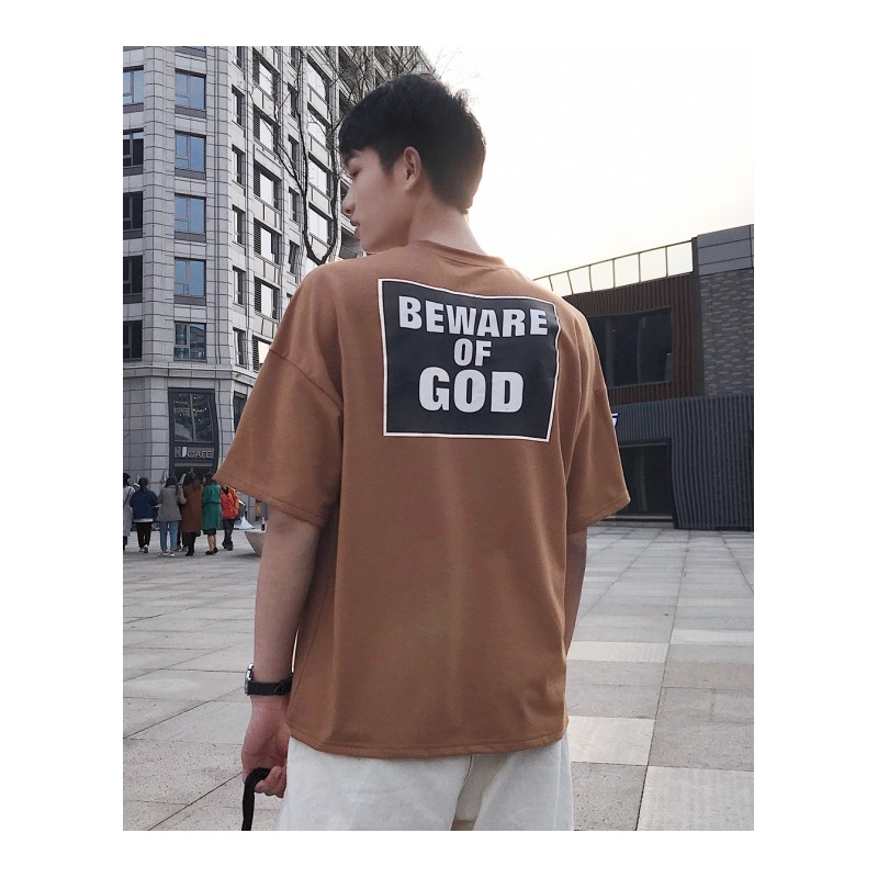 2018夏装年轻韩国男士短袖t桖潮英文字母印花圆领半袖宽松上衣